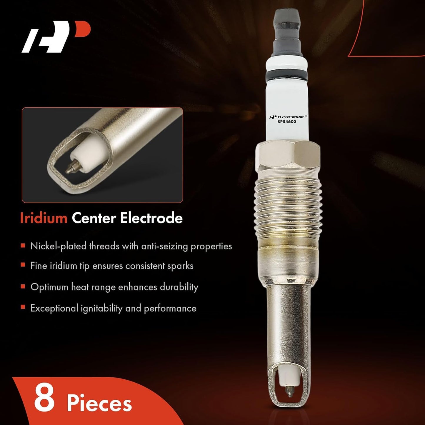 A-Premium Double Iridium Spark Plug Compatible with Ford F-150 2004-2008, F-250/F-350 Super Duty Expedition 2005-2008 & Lincoln Navigator 2005-2008, Mark LT 2006-2008, 5.4L, Pack of 8