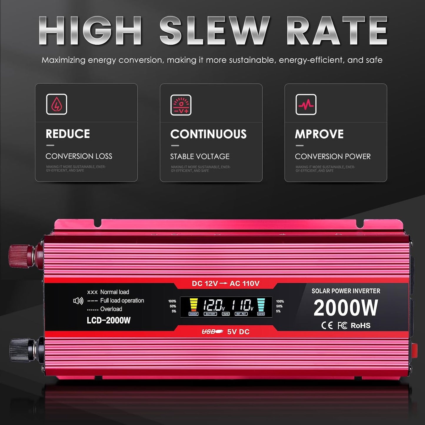 Car Power Inverter 12v to 110v 1000W/2000W(Peak) Power Inverters for Vehicles Truck Home with Dual AC Outlets and 5V USB Charging Port inversor de corriente 12v a 110v (1000W)