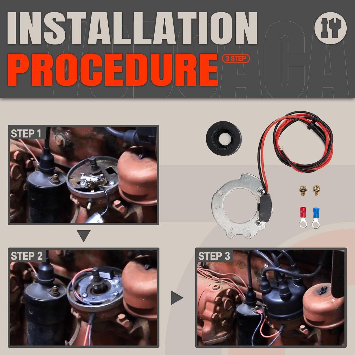 1244A Electronic Ignition Conversion Kit Compatible With Ford Tractors 2N 8N 9N 4 Cylinder Series 500 to 800, Side Mount Distributor & 12V Only