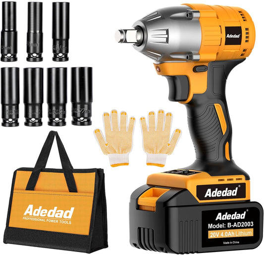 Brushelss Power Impact Wrench with 4.0AH Battery 1/2 inch Cordless Impact Gun Lightweight 20V Impact Driver for Car,Home,DIY 406N.m