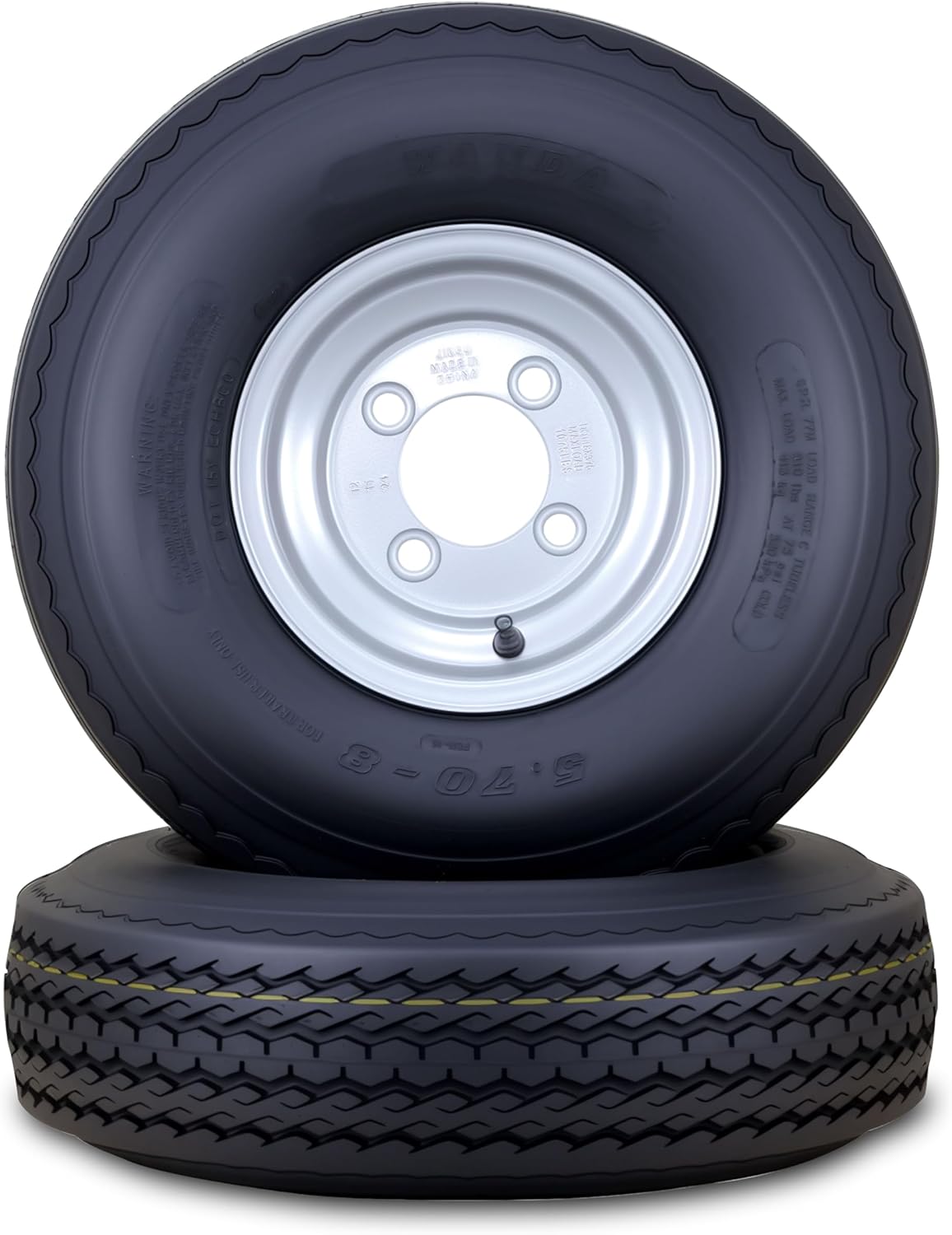 WANDA Trailer Tire Wheel Assembly 5.70-8 6-Ply C 77M with 4 Lugs on 4" PCD Silver Rim,SET 2