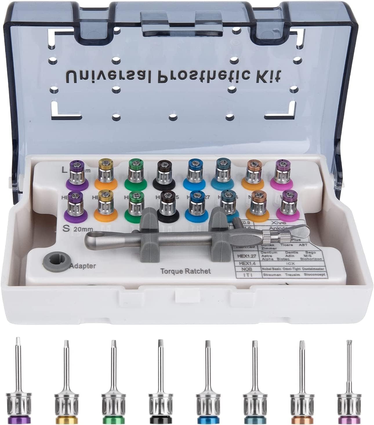 Universal 16 Pcs Universal Implant Prosthetic Kit Long and Short - Dental Implant Driver Kit with Torque Wrench Size 10-70Ncm - Dental Implant Restoration Screwdriver Kit- By PAKMED