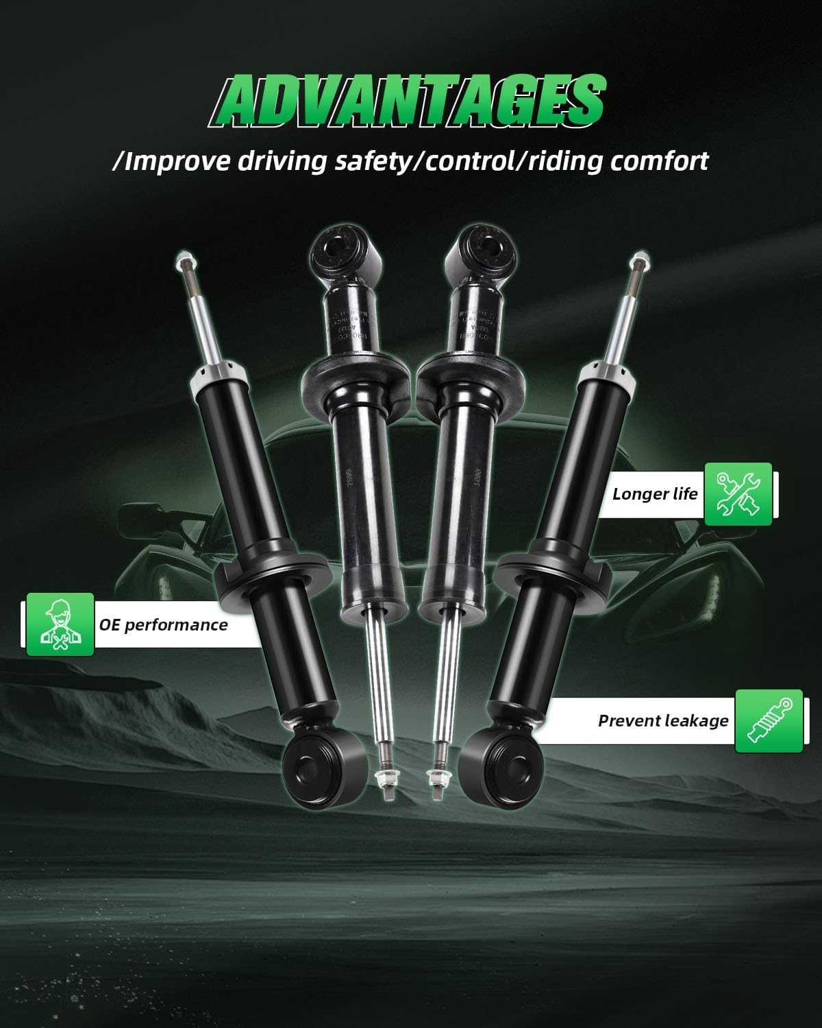 SCITOO Full Set Shocks for Expedition, Shocks Absorbers and Struts Fits 2007 2008 2009 2010 2011 2012 2013 for Ford Expedition,2007-2014 for Lincoln Navigator Amortiguadores