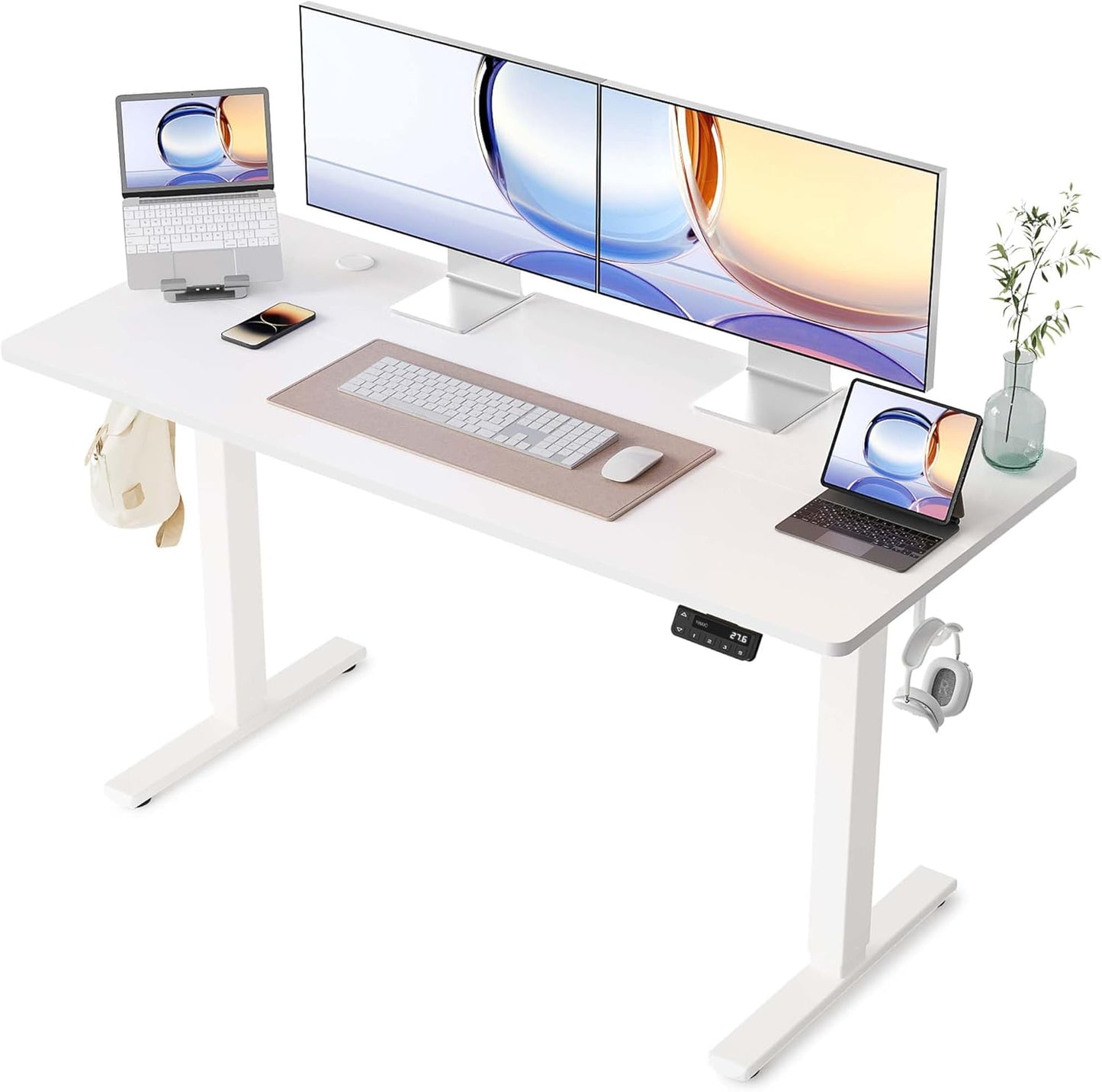 YIHAYO Electric Standing Desk, 48 x 24 Inches Stand Up Desk with Splice Board, Adjustable Height Desk, Computer Desk for Home Office, Black Frame/Rustic Brown Top
