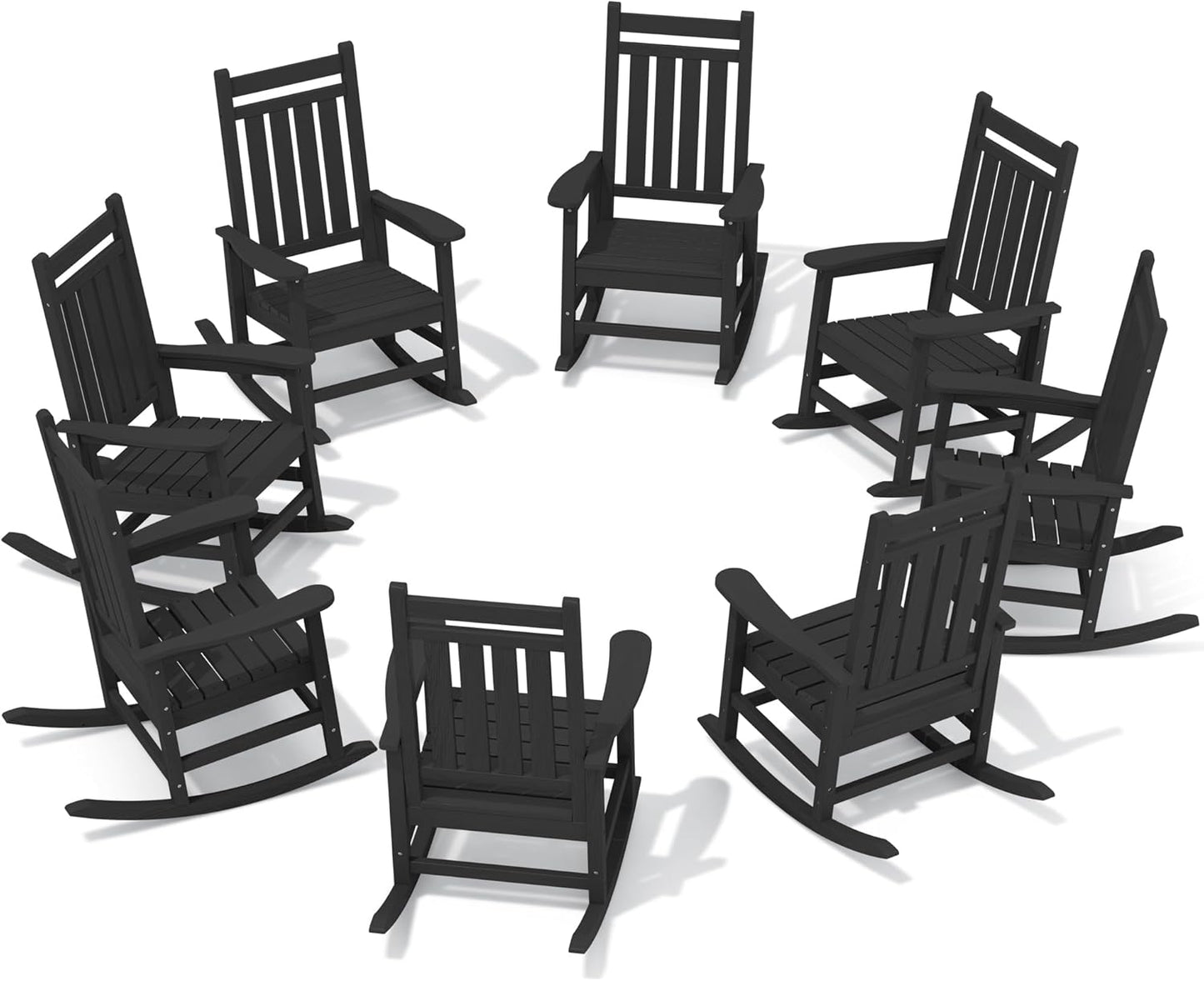 SERWALL Oversized Outdoor Rocking Chair Set of 4, HDPE Rocker for Adults, Patio Rocking Chairs for Porch, Black