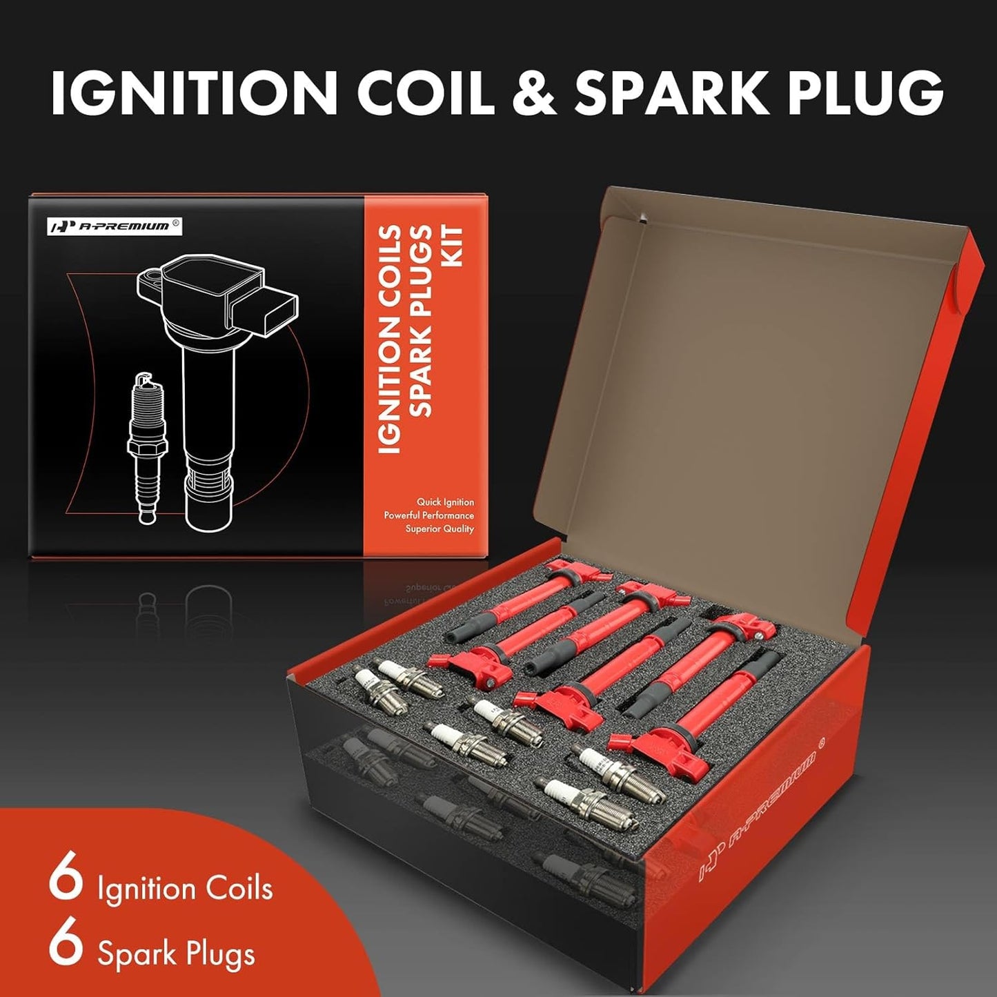 A-Premium (Red) Set of 12 Ignition Coil Pack and Iridium Spark Plugs Compatible with Toyota Tacoma 2005-2015, Tundra 2005-2011, 4Runner 2003-2009, Fj Cruiser 2007-2009, 4.0L, # 9091902248, 90919T2005
