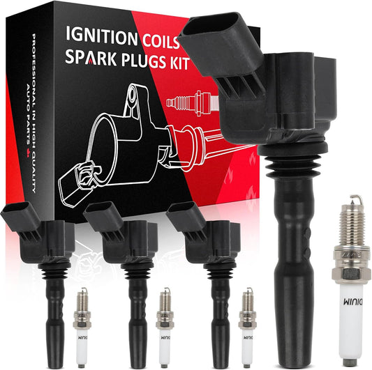 SCITOO UF779 ignition coil for J-etta 1.4L 2014-2017for G-olf 1.4L 2019-2020for A-udi A3 Sportback e-tron 1.4L 2016-2018 - 4 ignition coils wilth 4 iridium Spark Plugs Pack