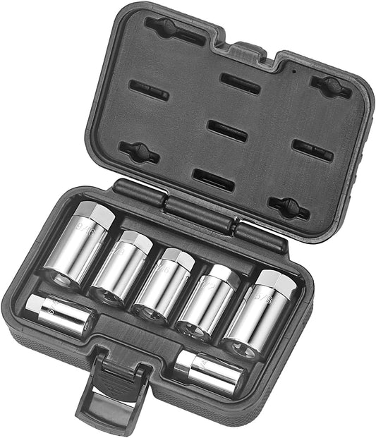 7PCS Stud Remover Tool Set, SAE Stud Removal Socket Set - 5/8", 9/16" 1/2", 7/16" 3/8", 5/16" 1/4", Damaged Bolt and Stud Extractor