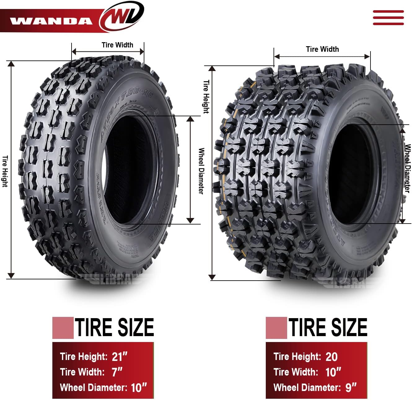 WANDA Set 4 GNCC Racing Tires 21x7-10 & 20x10-9 fit for Yamaha Raptor 350 660 700
