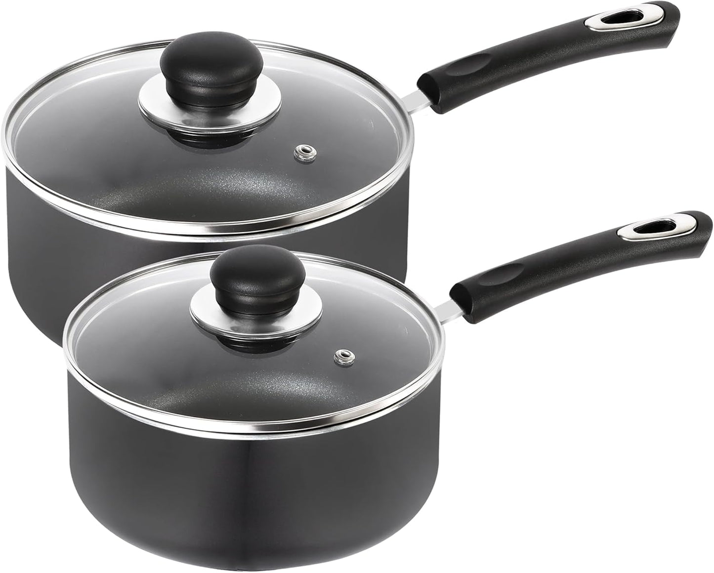 Utopia Kitchen Nonstick Saucepan Set, Cooking Pots with Lids, 1 Quart and 2 Quarts Multipurpose Kitchen Small Pots for Cooking Nonstick With Lids, 1 qt & 2 qt Set, Grey & Black