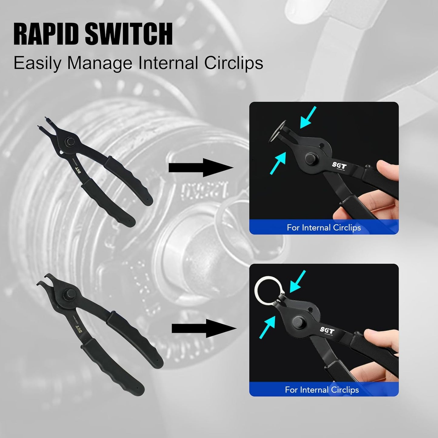 SGT 14pc Snap Ring Pliers Set,Internal & External Circlip Pliers with 45 degree,90 degrees and Straight Pliers, Hook & Pick,Heavy Duty Removal Tool with Storage Case & Gloves