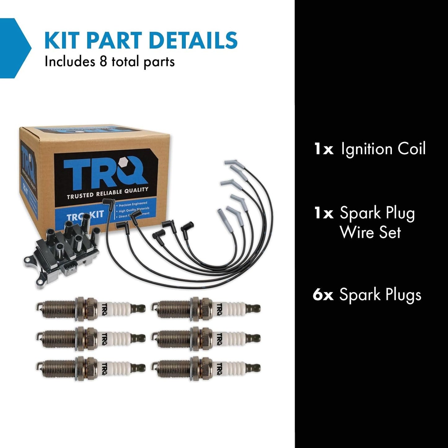 TRQ Ignition Kit Ignition Coil Spark Plugs Wire Set Compatible with 2003-2008 Ford Ranger 2004-2007 Mazda B3000