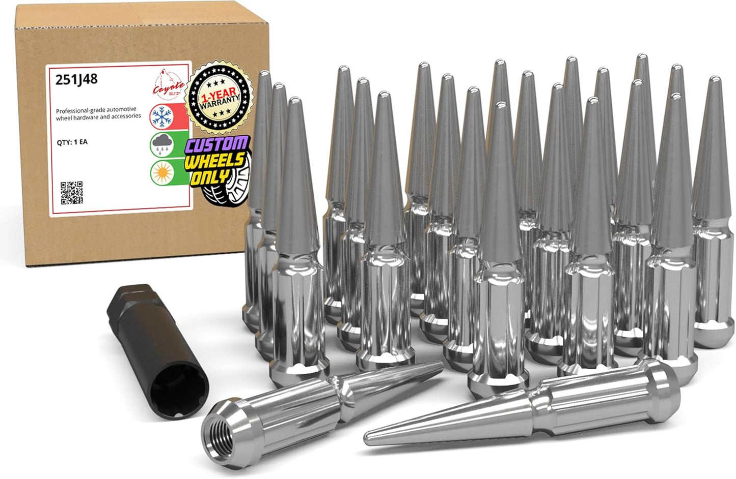 Wheel Accessories Parts 20 Pcs M12x1.5 12x1.5 Thread Spike Spline 4.40" Long Lug Nuts Chrome 7/8" & 13/16" Hex Fits Chevy Blazer S10 ｜ GMC Jimmy S15 ｜ Bronco Sport