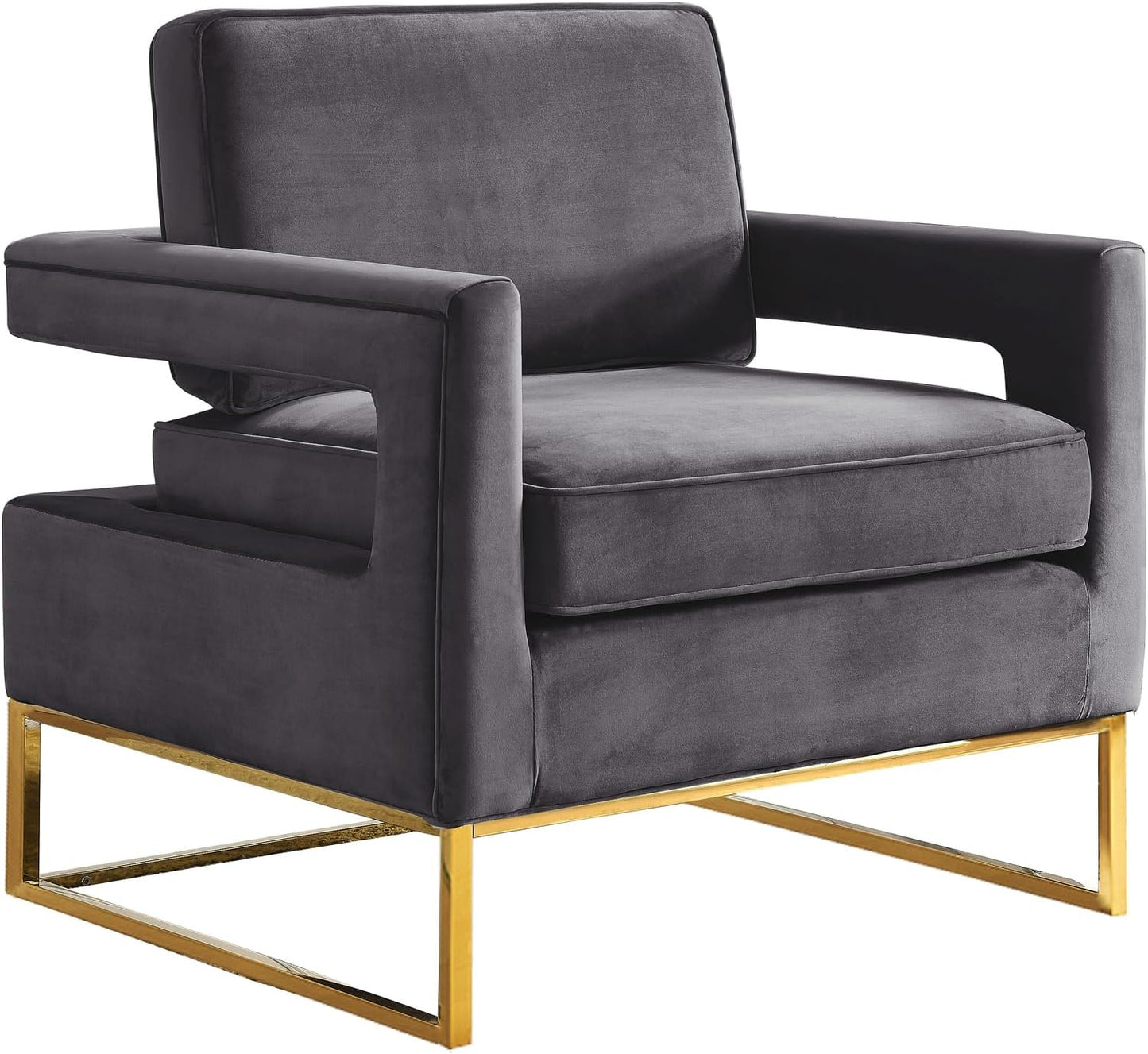 Velvet Accent Chair Modern Living Room Chair, Grey Upholstered Chair with Gold Metal Base, Contemporary Accent Seating
