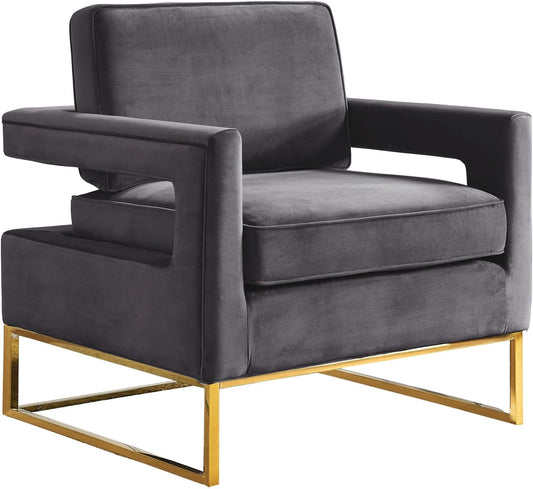 Velvet Accent Chair Modern Living Room Chair, Grey Upholstered Chair with Gold Metal Base, Contemporary Accent Seating