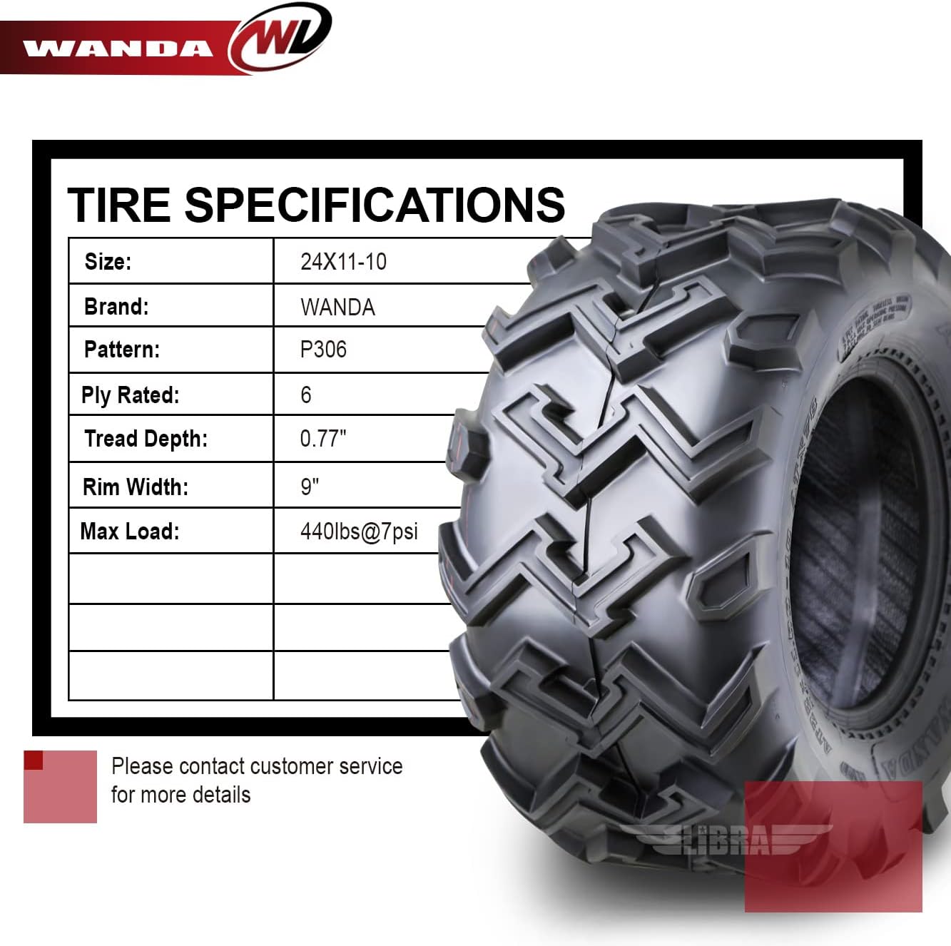 WANDA 2 New ATV UTV Tires 24X11-10 24x11x10 6PR P306-10122