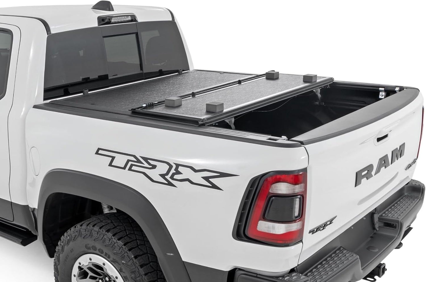 Rough Country Hard Tri-Fold Tonneau Cover for Ram 1500 (2019-2025) & 1500 TRX (2021-2025) - Low-Profile Aluminum Truck Bed Cover, Fits 5'7 Bed