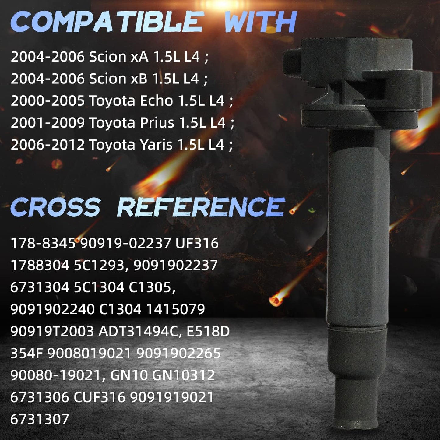 Set of 4 New Ignition Coil on Plug Pack With Boot Compatible with 04-06 Scion Xa/xB 00-05 Echo 01-09 Prius 06-12 Yaris 1.5L L4