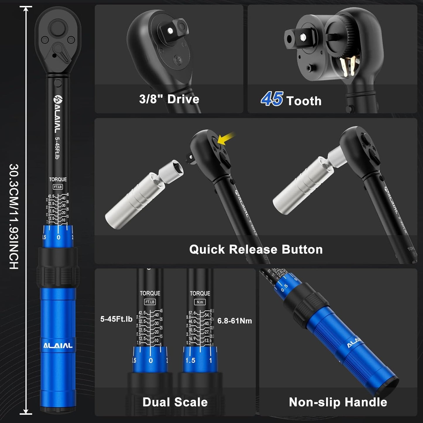 3/8 Inch Drive Magnetic Spark Plug Socket Set with Click Torque Wrench 5-45FT.LB/6.8-61Nm, 14PCS Swivel Spark Plug Socket, Universal Joint, Extension Bar, CR-V Steel for Easy Spark Plug Removal