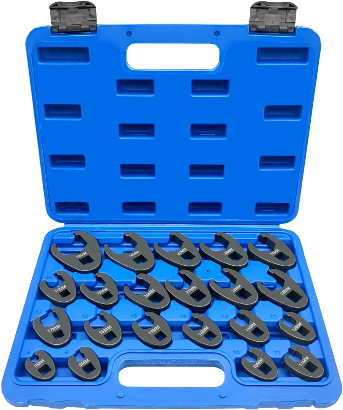 25Pcs Crows foot Wrench Set 1/2" and 3/8” Drive Flare Nut Crowfoot Wrench Set Metric 8-32mm 6 Point Crows Feet Wrench