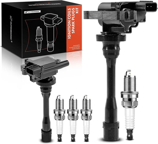 A-Premium 2x Ignition Coil Pack and 4x Iridium Spark Plugs Compatible with Mitsubishi Outlander 2003, Mirage 1997-2002, Lancer 2002-2007, Eclipse 2000-2005, Galant & Chrysler Sebring & Dodge Stratus