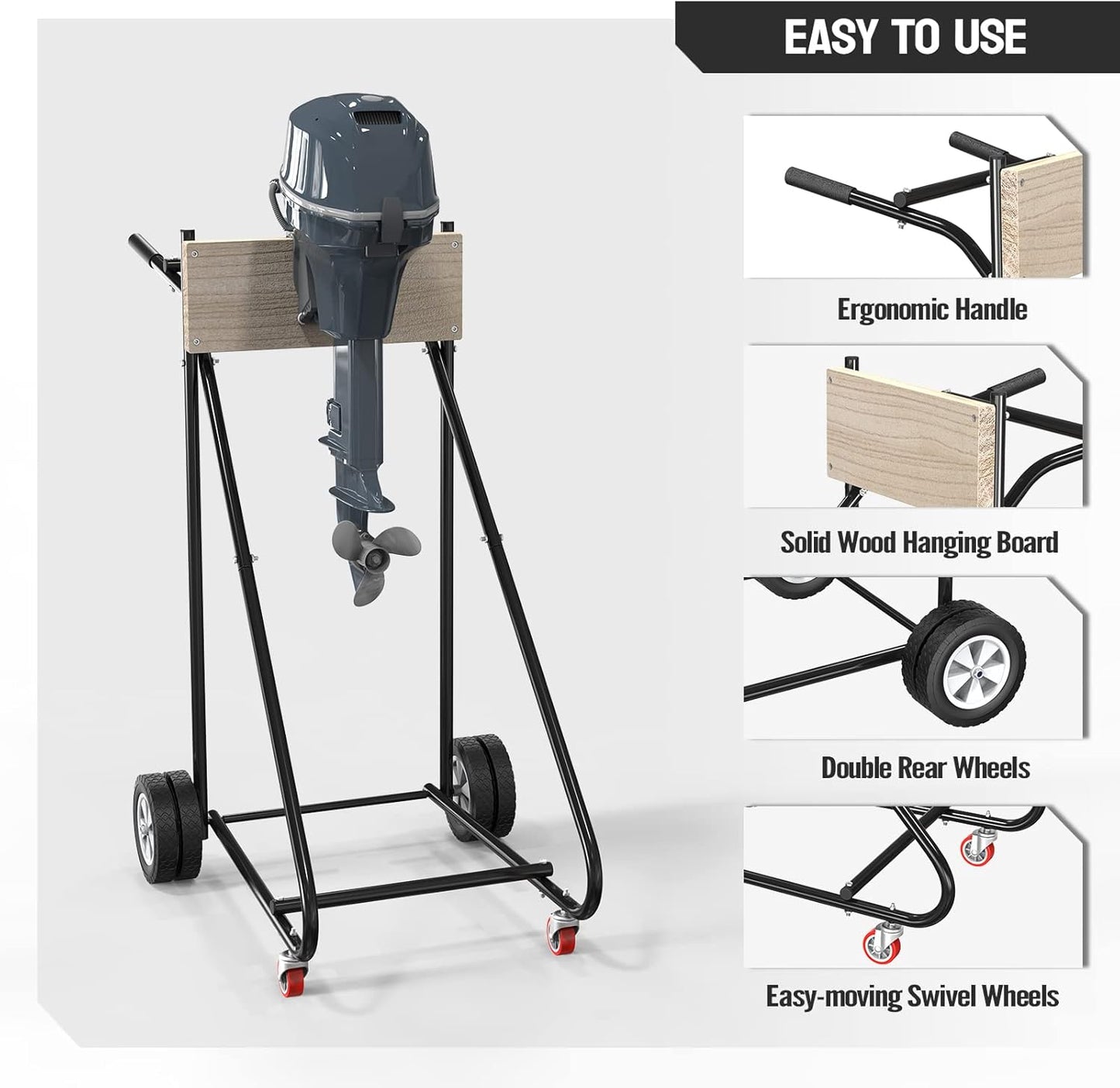 TUFFIOM Outboard Boat Motor Stand, Engine Stand Carrier Cart Dolly, Boat Motor Support Stand w/Wheels for Motor Storage Repair Maintenance 315lbs Capacity