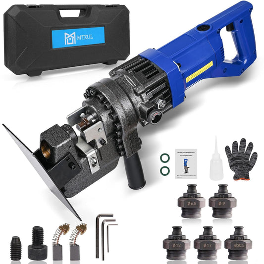 1300W Electric Hydraulic Hole Puncher, 110V Steel Punch Machine, Electric Hydraulic Hole Punch with Die Φ1/4" 3/8" 1/2" 11/16" 4/5", Angle Steel Punching Tool for Iron Aluminum Copper Plate
