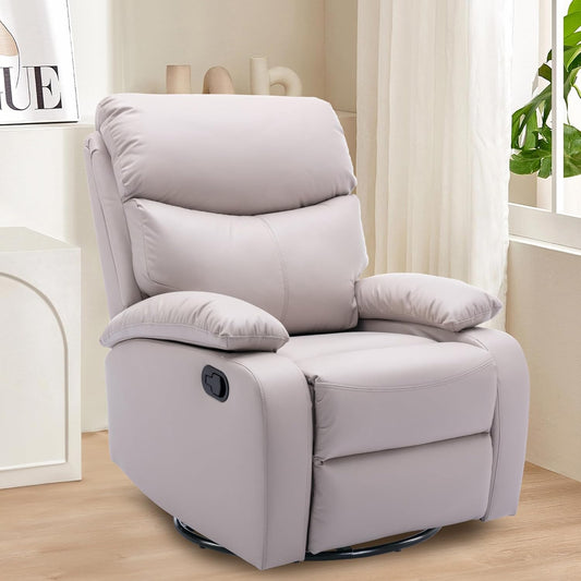 Swivel Rocker Recliner Chair, Rocking Chairs with Microfiber Leather, Small Manual Recliner Chair for Living Room, Nursery, Bedroom, RV, Beige