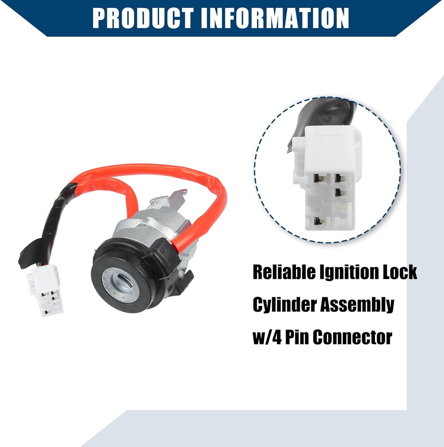 Car Ignition Switch Cylinder Front Door Lock Cylinder with 2 Keys for Hyundai IX35 2015 / Steering Lock Cylinder Set/Metal / 1 Set/Black