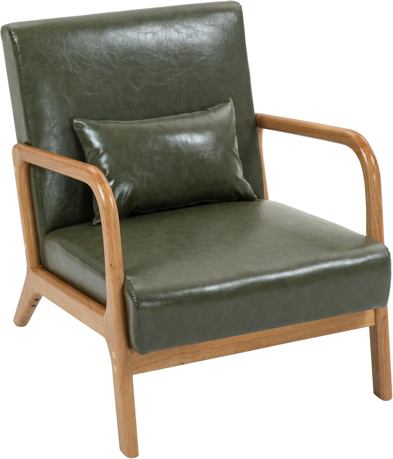 UIXE PU Leather Accent Chairs Set of 2, Upholstered Armchair for Living Room, Modern Arm Chair Comfy Single Sofa Bedroom Reading Seat with Lumbar Pillow - Hunter Green