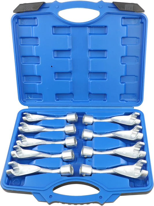 9pc Common Rail Injection Fuel Line Socket Set 12 Point Injector Fuel Line Socket 1/2" Dr 12mm 14mm 16mm 17mm 18mm 19mm 21mm 22mm 24mm Removal Temperature Sensors Thermo Switches