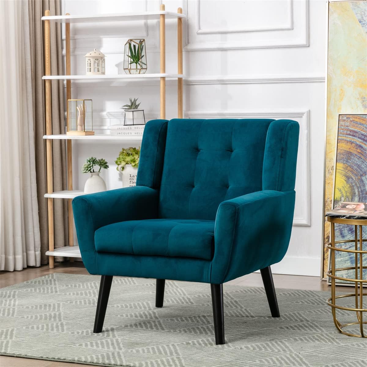 Velvet Accent Armchair,Upholstered Fabric Living Room Chair Ergonomics Chair Home Chair with Solid Black Legs,Tufted Back Decorative Chair Reading Chair for Indoor Home Living Room,Pink
