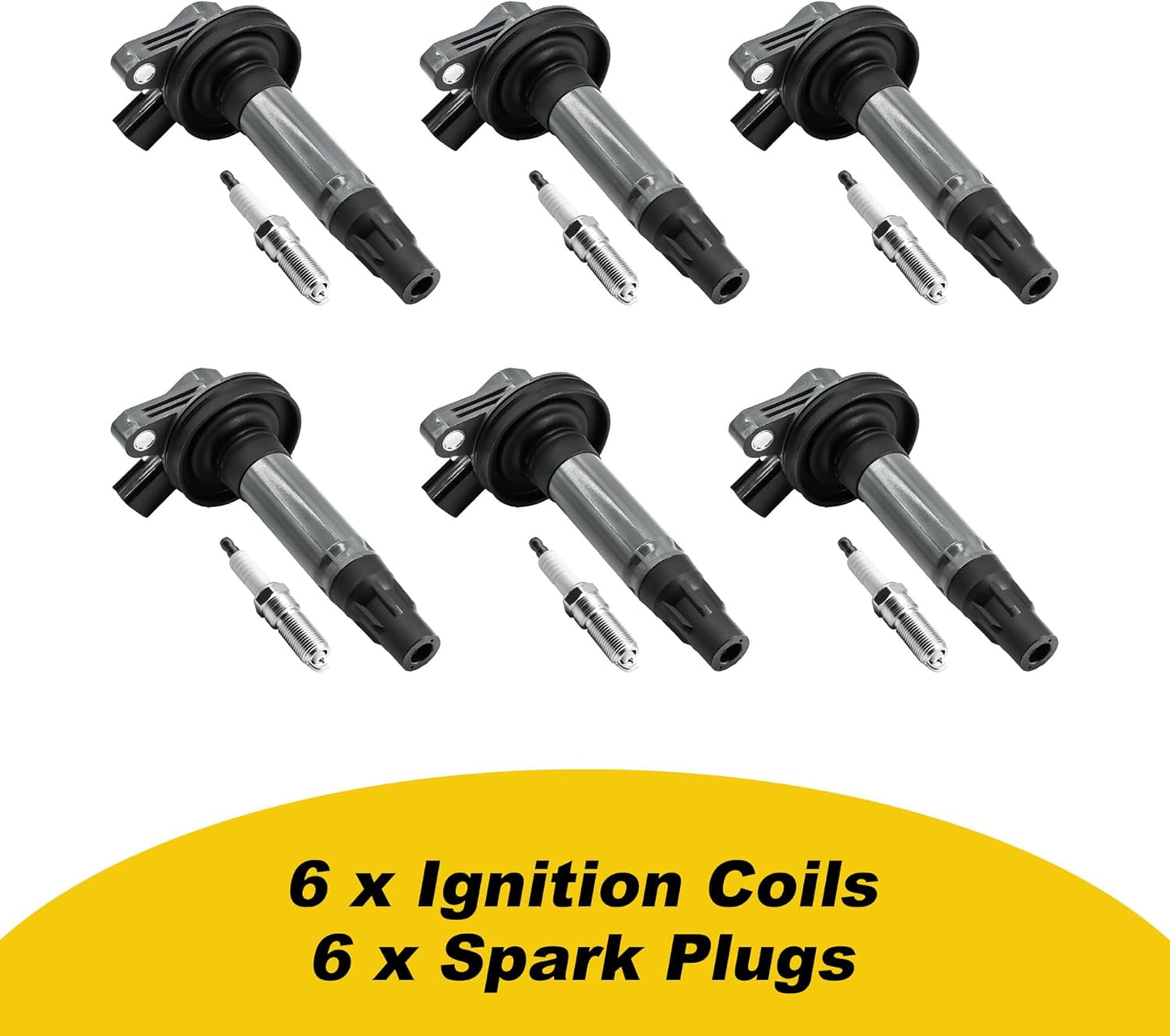UF553 Ignition Coils Pack and Spark Plugs 5019 LTR5GP UF595 DG520 Compatible with Ford F-150 Explorer Taurus Edge Lincoln MKS MKT MKZ MKX Mercury Sable 3.5L 3.7L V6 2008-2016,Pack of 6
