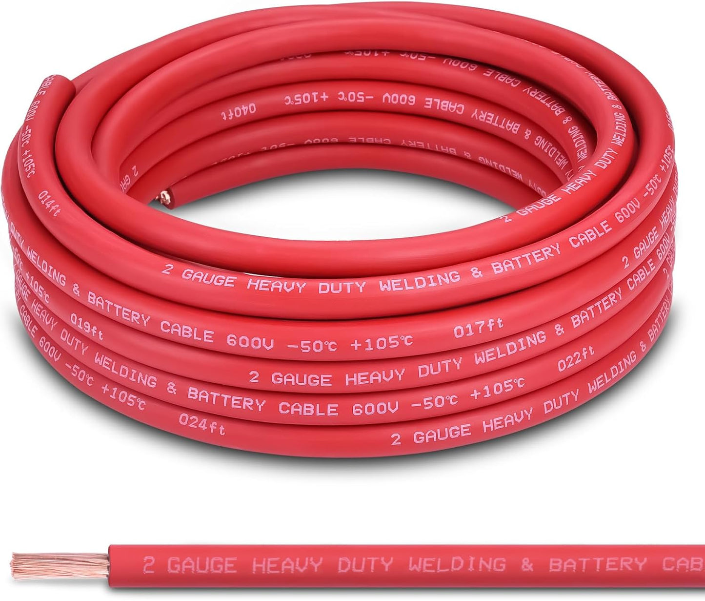 2 Gauge Battery Cable, 10FT Red + 10FT Black 2 AWG Pure Copper Wire Welding Cable, for Automotive, Battery, Solar and Generator, Standard USA OFC Wire