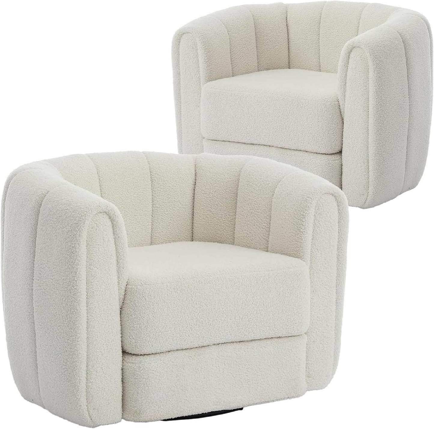 Swivel Accent Chairs Set of 2 for Living Room, Pumpkin Shaped Single Club Sofa Chair, Teddy Fabric 360 Degree Round Swivel Barrel Armchair for Home Bedroom Apartment Office (Brown)