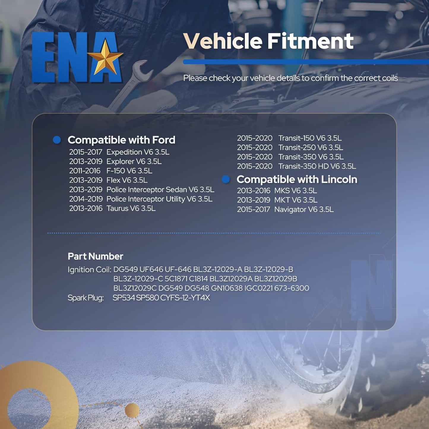 Set of 6 Ignition Coil Pack Iridium Spark Plug 3.5 EcoBoost V6 Compatible with Ford F150 F-150 Flex Taurus Explorer Lincoln MKS MKT 2011 2012 2013 2014 2015 2016 2017 3.5L Turbo for DG549 SP534