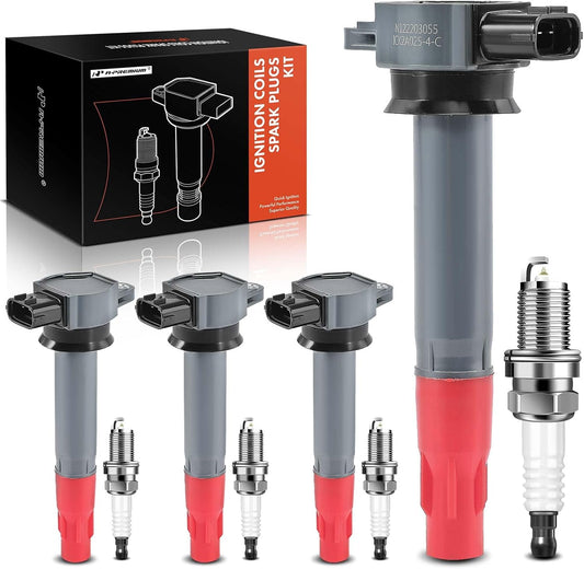A-Premium Set of 4 Ignition Coil Pack and Iridium Spark Plugs Compatible with Mitsubishi Outlander 2010-2013, Lancer 2009-2010 2013-2015, 2.4L