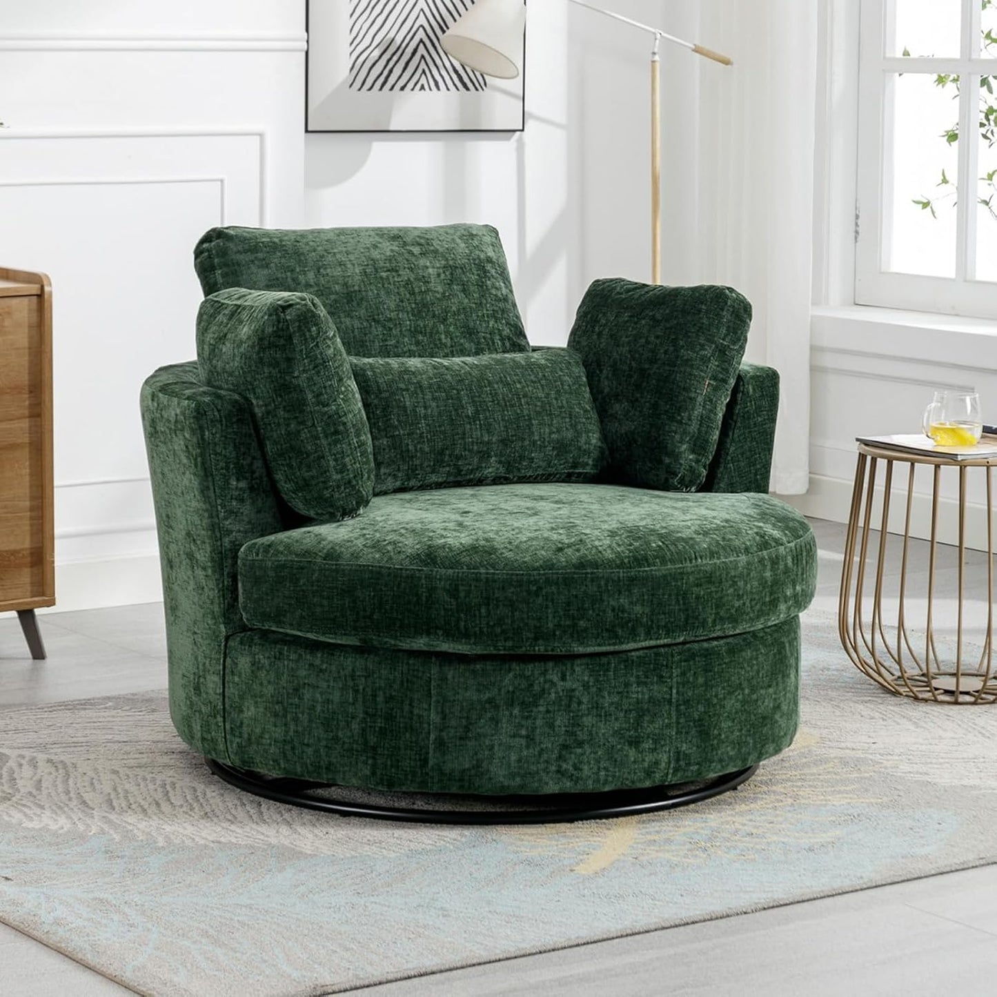 Setawix 42.2" W Swivel Barrel Accent Sofa with Pillows - 360 Degree Round Modern Oversized Arm Club Chair for Bedroom, Living Room, Lounge, Hotel