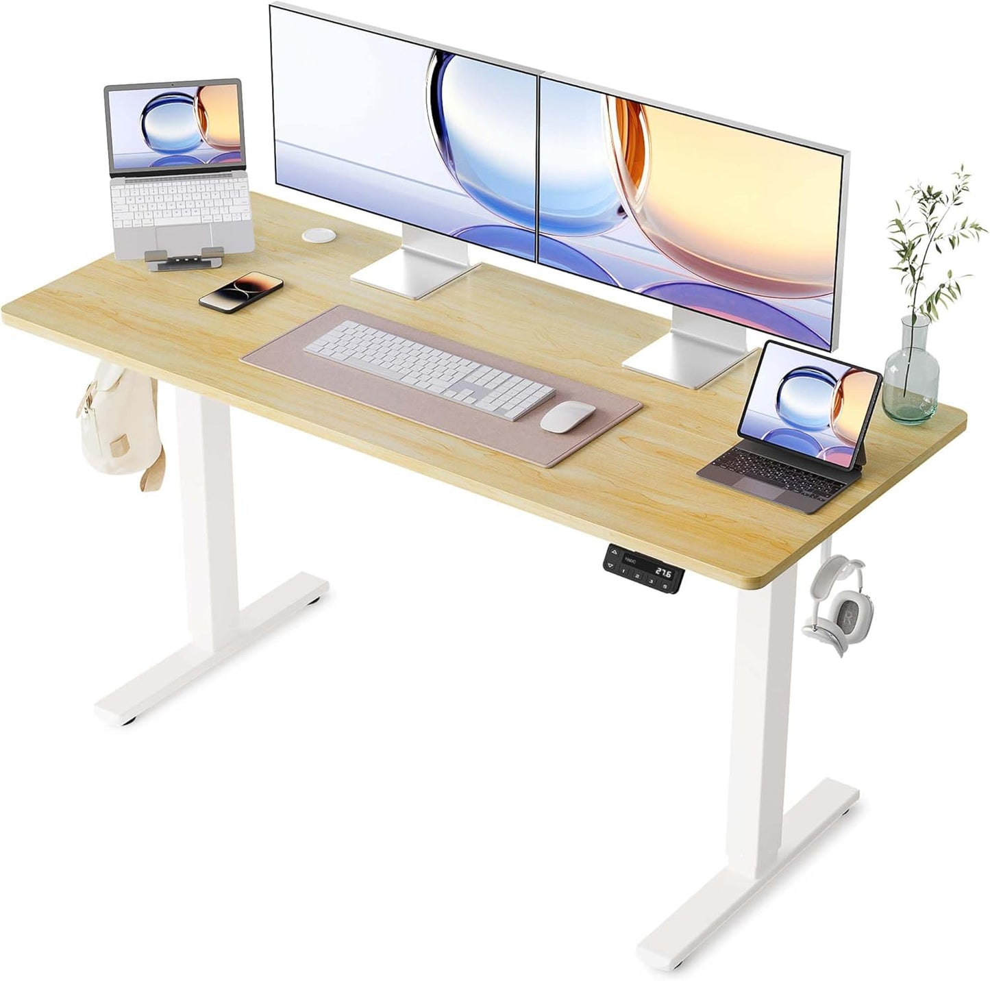 YIHAYO Electric Standing Desk, 48 x 24 Inches Stand Up Desk with Splice Board, Adjustable Height Desk, Computer Desk for Home Office, Black Frame/Rustic Brown Top