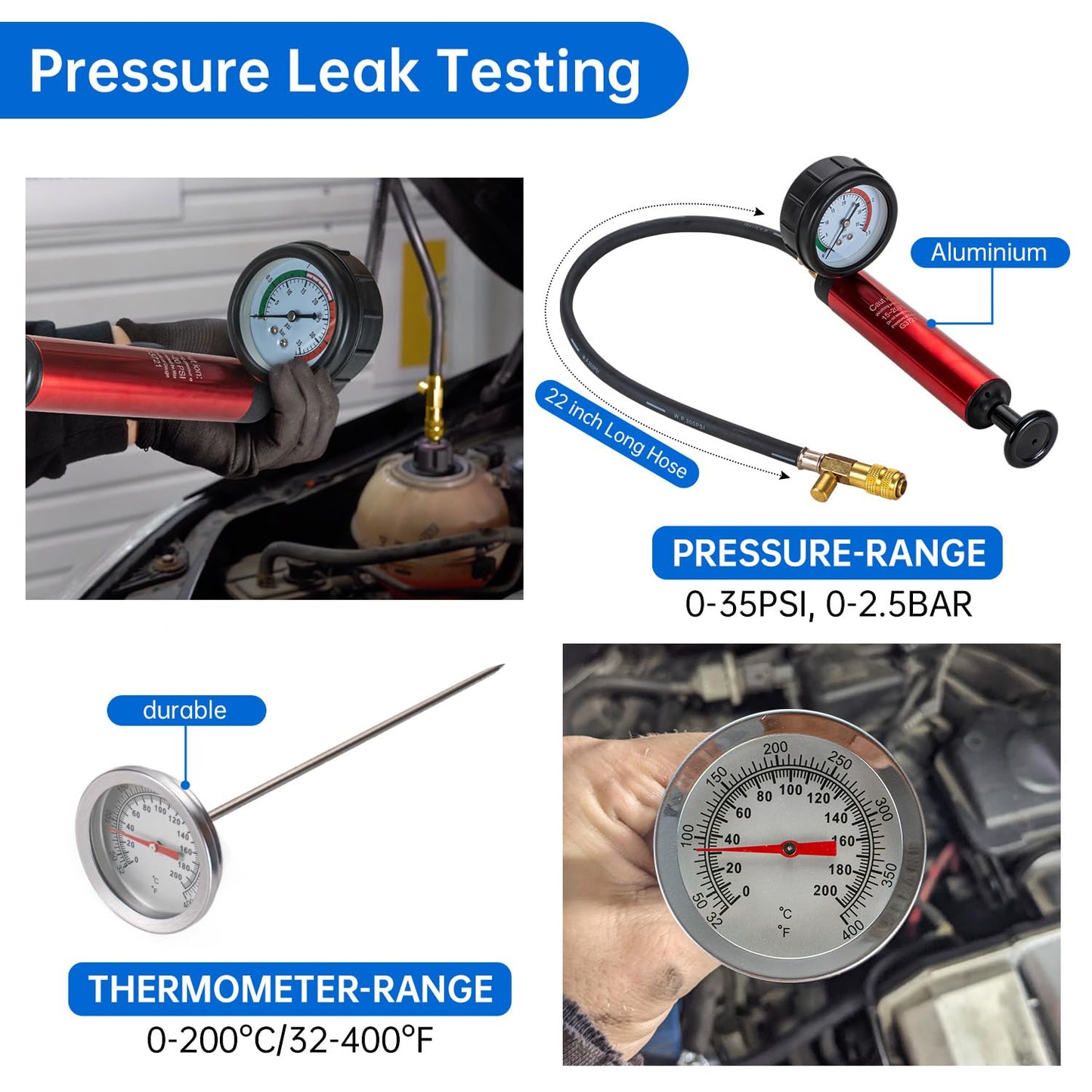 31PCS Radiator Coolant Pressure Tester Kit, Cooling System Radiator Leak Tester and Vacuum Refill Kit for Automotive Cooling System Water Tank Leakage Detection