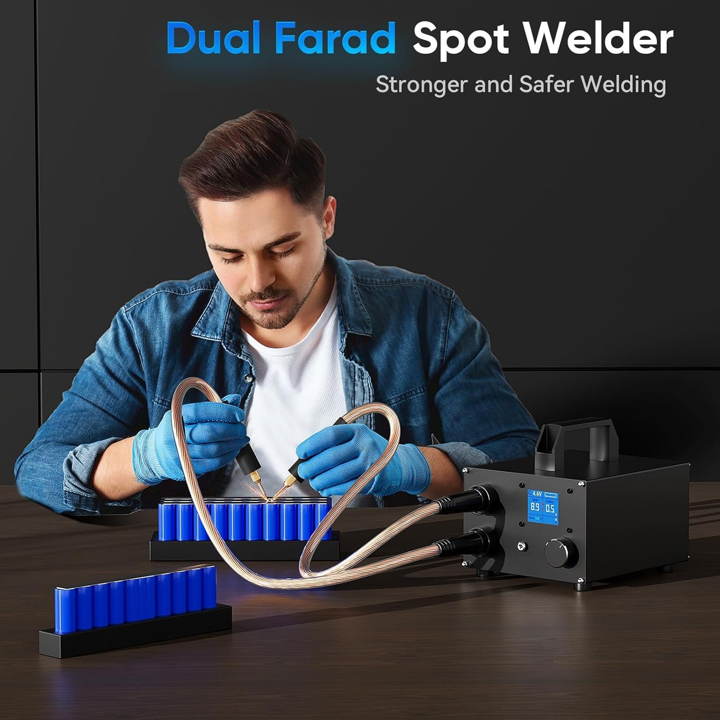 Seesii Dual Farad Spot Welder, 250 Gears Adjustable 3000F Capacitor Battery Spot Welder with 1.8'' LCD Display,Portable Spot Welder for 0.1-0.3mm Nickel Strip Welding, Ideal for Battery Pack Making