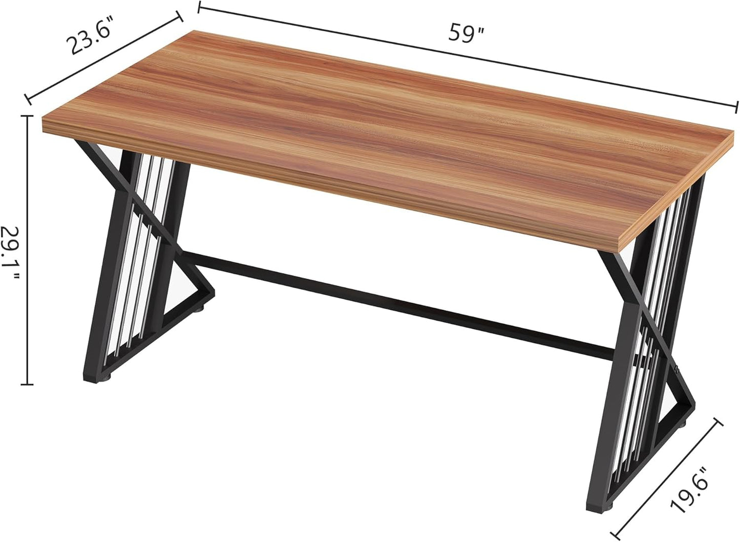 YOHKOH 59" Home Office Desk, Extra-Wide 23.6" Workspace with 1.38IN Thick Top, Heavy-Duty Z-Shaped Carbon Steel, 10-Min 2-Person Assembly, for Executive/Office/Home Study, Walnut Brown