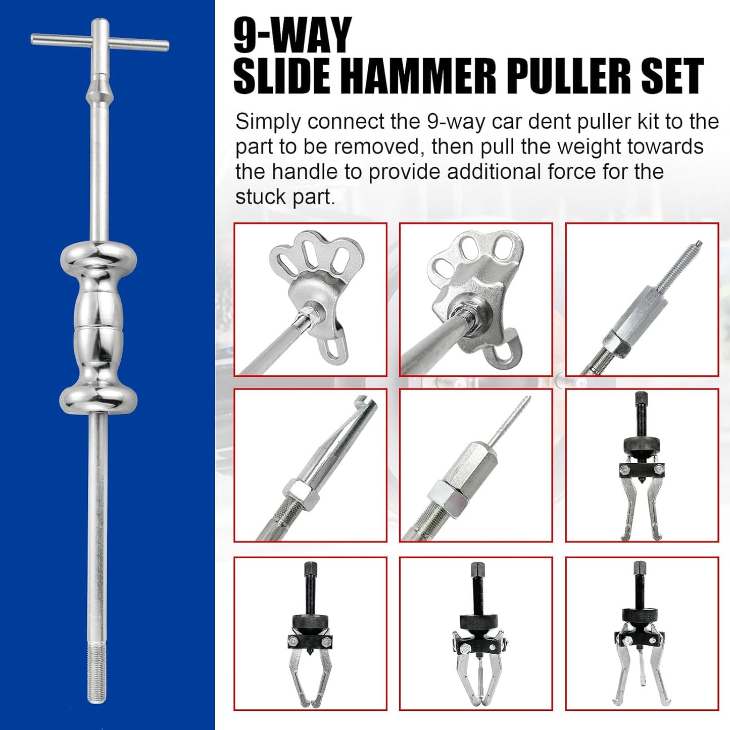 19PCS Slide Hammer Puller Set, 9-Way Axle Bearing Puller Remover Kit, Rear Wheel Axle Bearing Remover & Dent Hub Gear Puller Tool