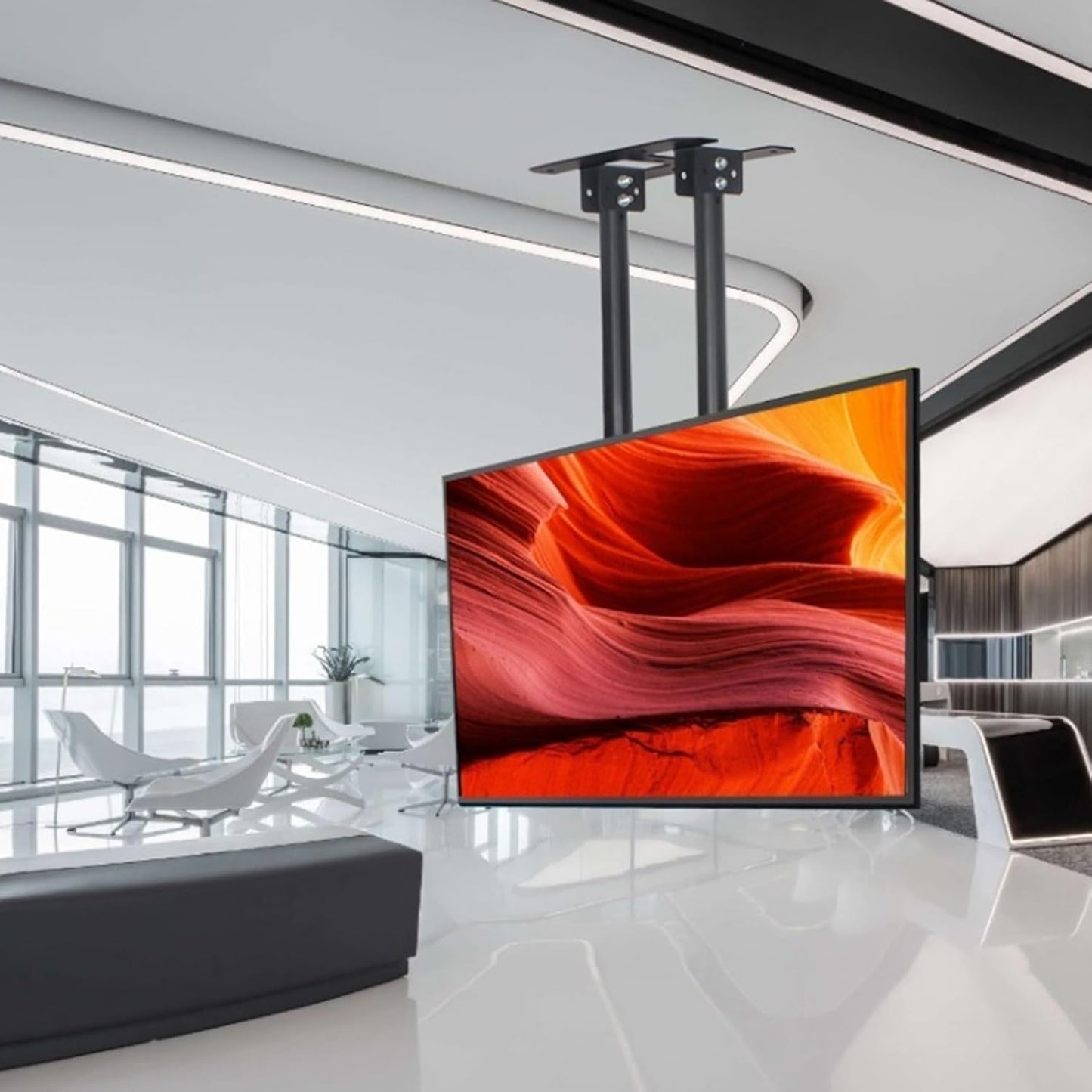 Ceiling TV Mount Stand - Ceiling TV Lift - Adjustable Height Double Pole Single Sn TV Mount,Tilt Ceiling TV Mount Bracket,Fits 60-100 Inch Low Profile TVs,One Color,1,1.6m