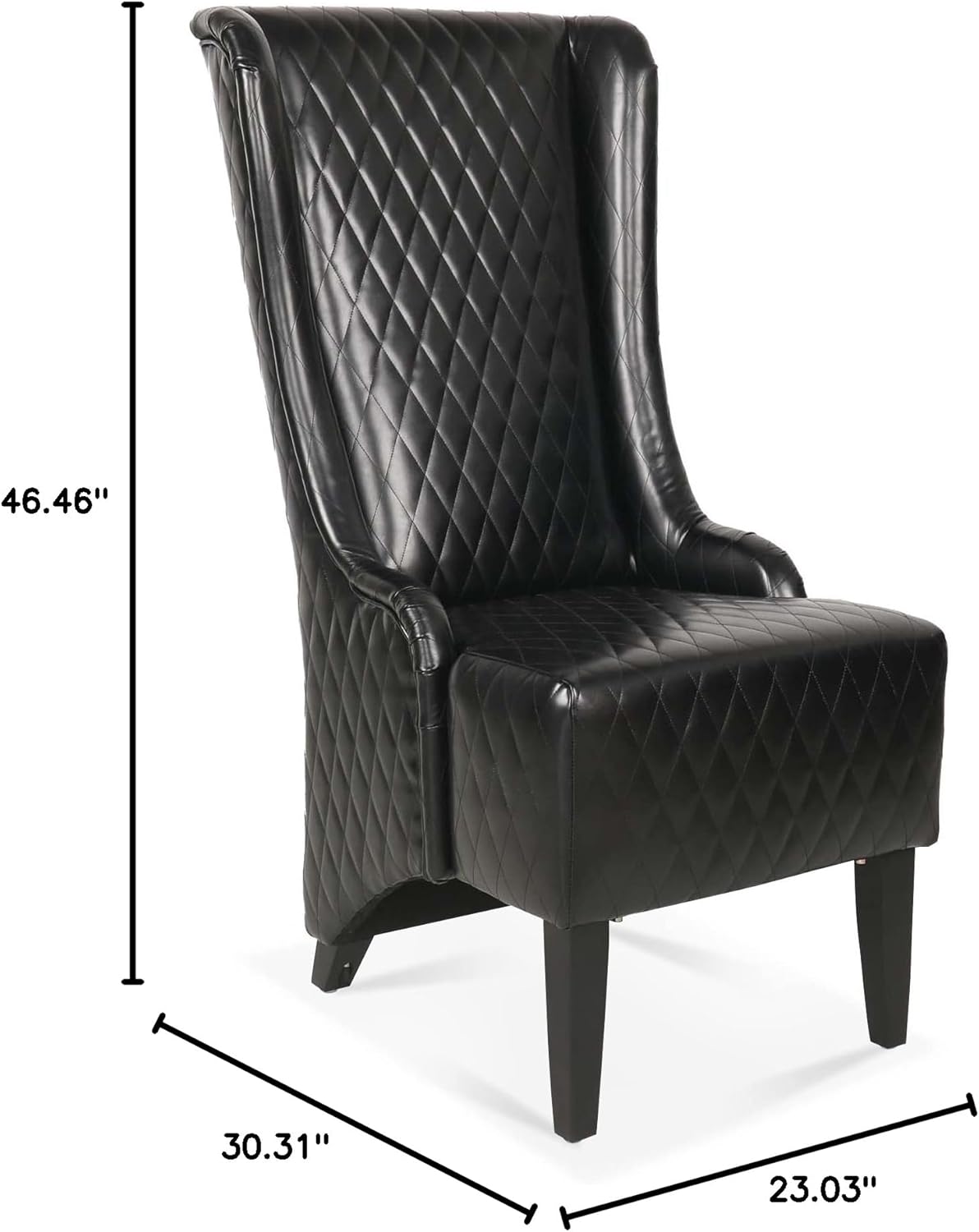 23.03" Wide Faux Leather High-Back Chair, Comfy High Wingback Chair, Living Room Chair with Soft Padded & Wooden Legs, Modern Side Chair for Living Room, Bedroom, Black