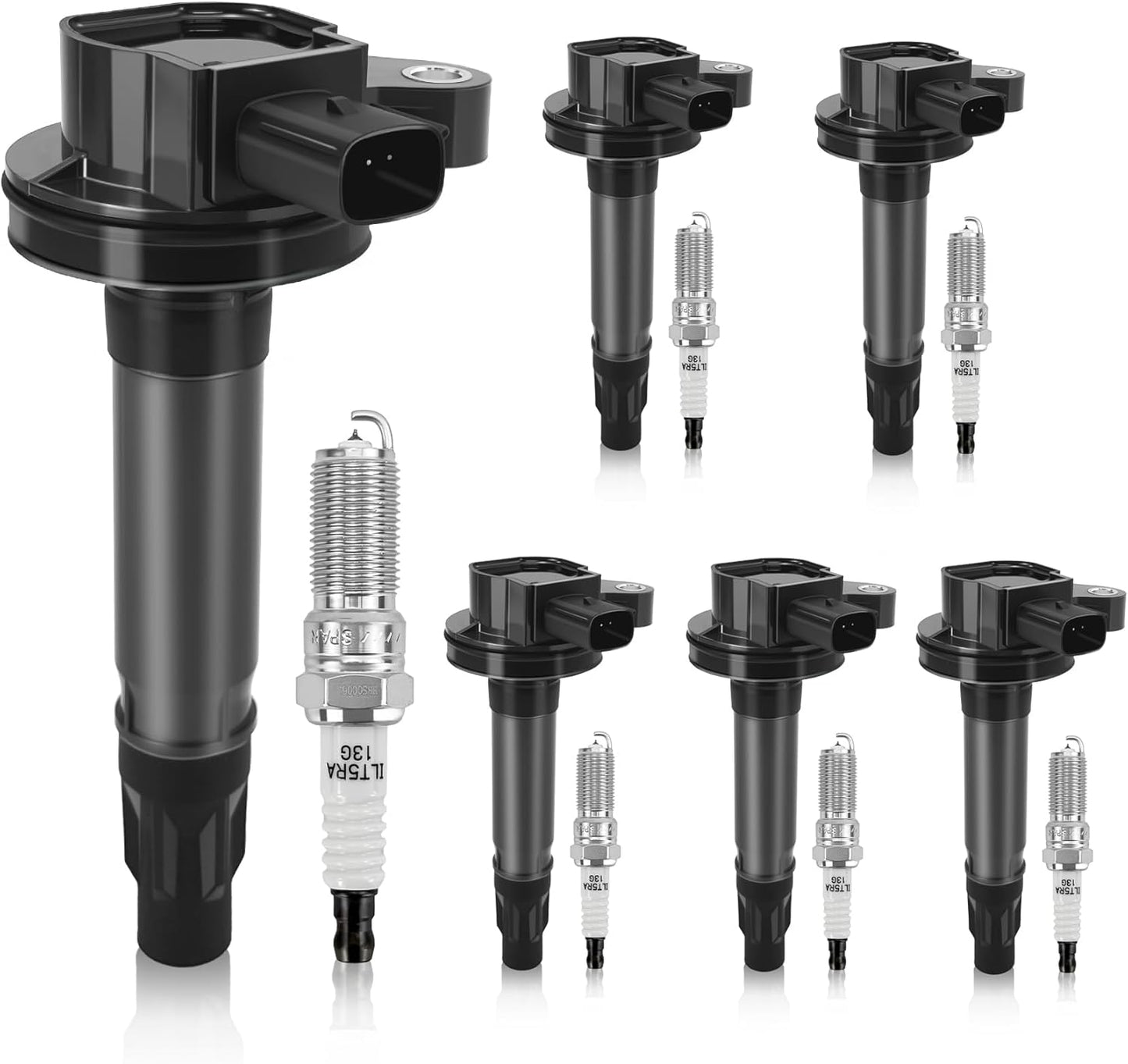 Set of 6 UF553 Ignition Coil Pack & Iridium Spark Plug 3.5L 3.7L V6 Compatible with 2006-2016 Ford Taurus Edge Mustang Explorer Flex F-150 Fusion, Lincoln MKS MKT MKX MKZ, Mazda6 CX-9, DG-520 UF595