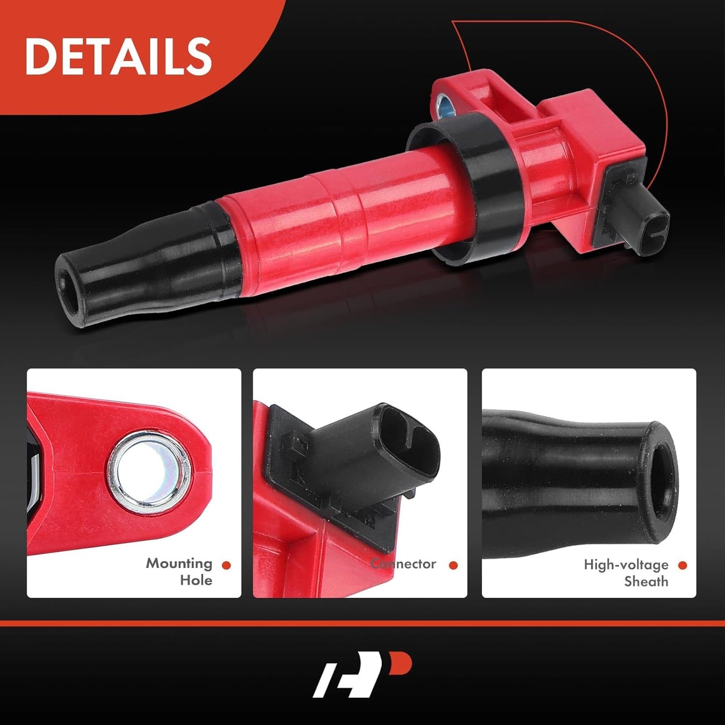 A-Premium (Red) Engine Ignition Coil Pack Compatible with Hyundai Sonata, Santa Fe, Azera, Veracruz, Entourage, Genesis, Genesis Coupe & Kia Sorento, Sedona, Cadenza, Borrego, Amanti, 6-PC Set