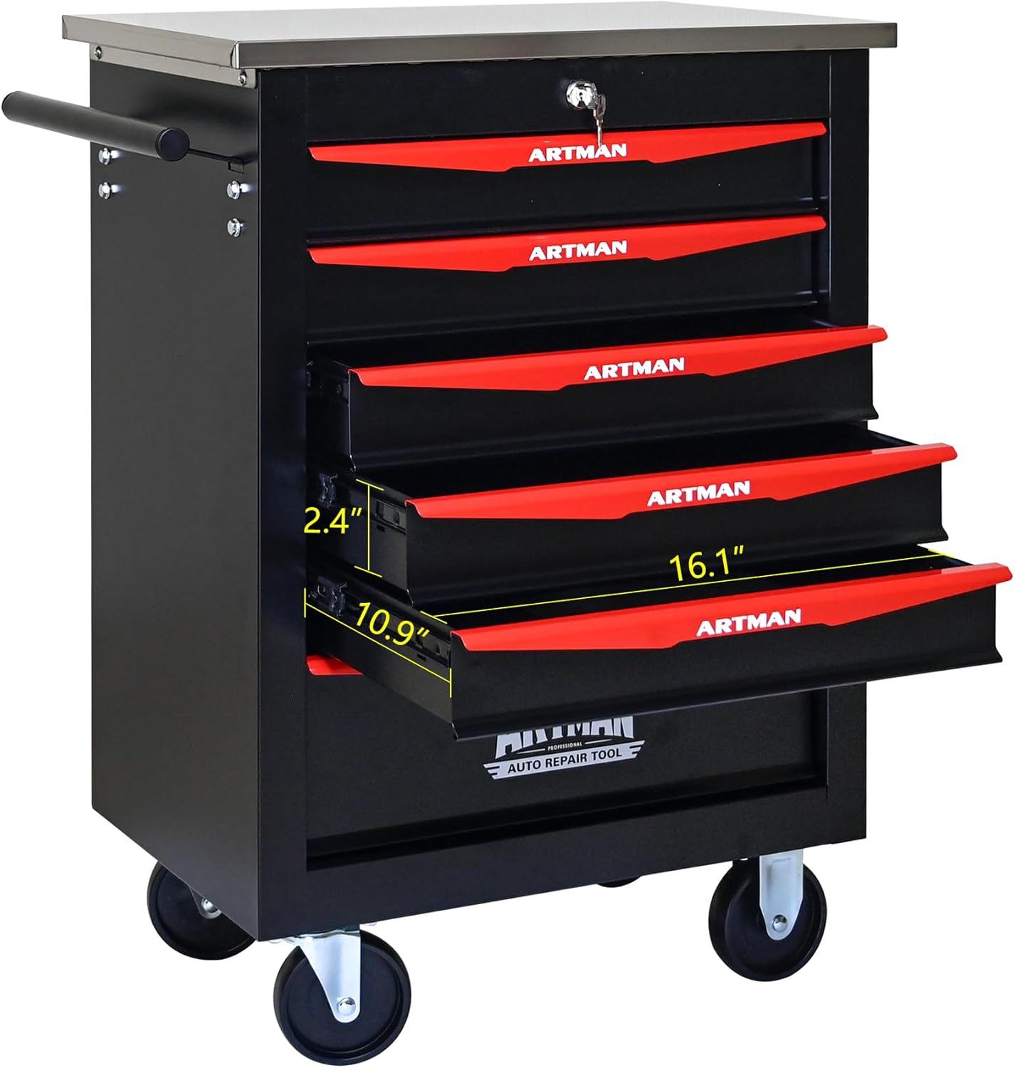 7-Drawer Heavy-Duty Rolling Steel Tool Cart with Handle&Wheels, Metal Storage Organizer Cabinet, Tool Chest for Efficient Tool Storage in Garage, Warehouse, Workshop, Repair Shop, Blue