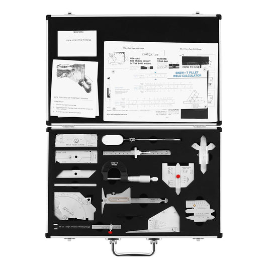 13-Piece Stainless Steel Welding Gauge Kit, Professional Fillet Weld Inspection Tools for Boiler, Bridge, Pipeline, Metric & Inch Measurement (Portable Toolbox Included)