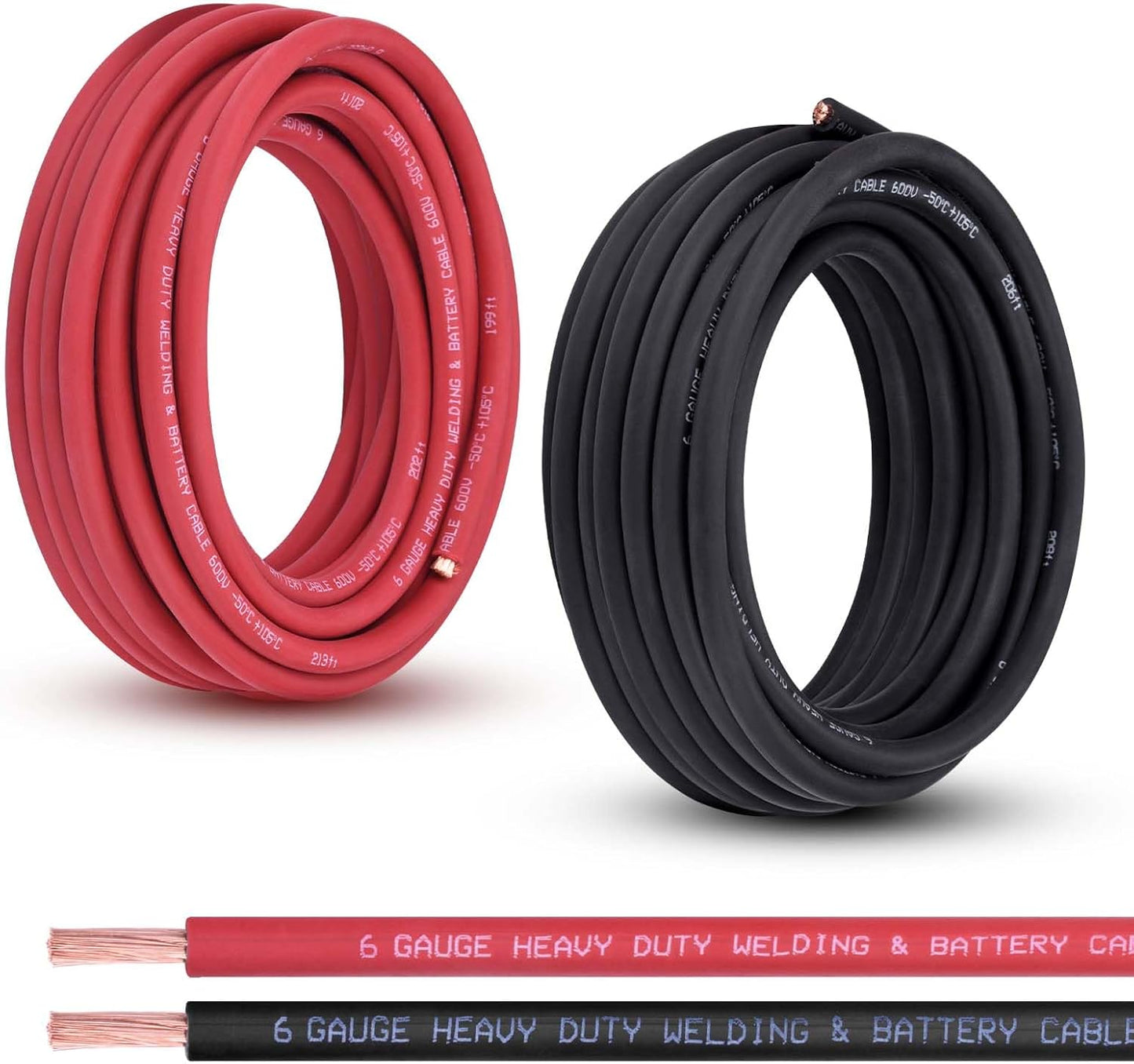 2 Gauge Battery Cable, 10FT Red + 10FT Black 2 AWG Pure Copper Wire Welding Cable, for Automotive, Battery, Solar and Generator, Standard USA OFC Wire